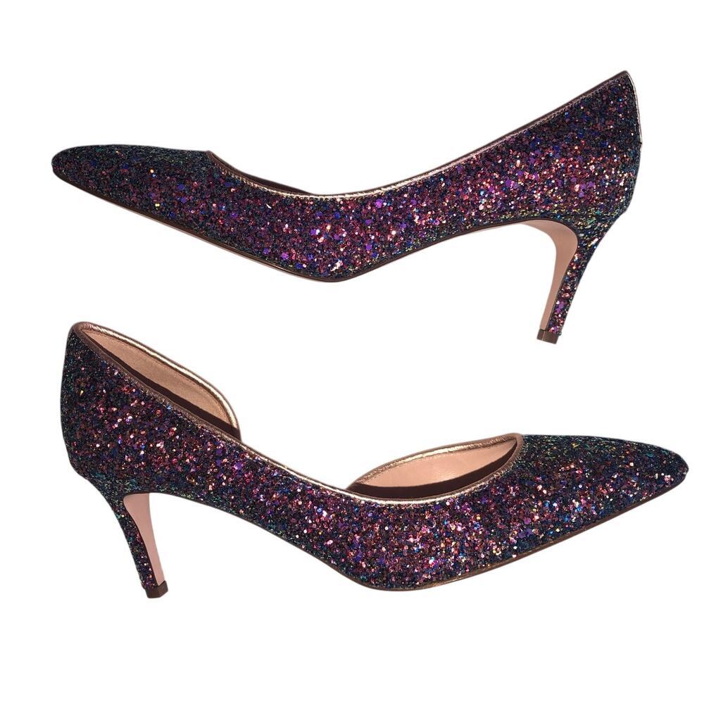 Jcrew D'Orsay Pump Glitter Size 8.5 Pink Green Holographic Wedding Formal Fairy - Picture 10 of 12